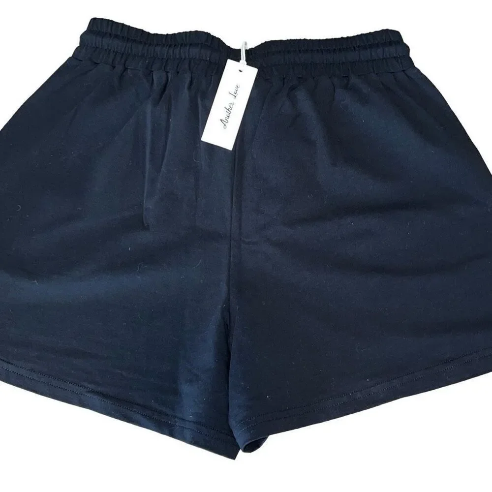 Another Love Womens Drawstring Cotton Blend High‎ Waist Shorts Black Medium NWT
